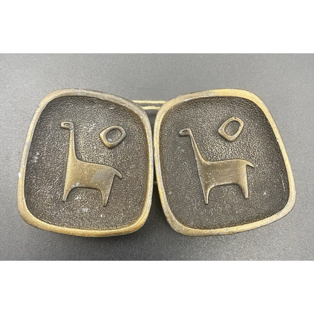 Vtg Roland Landerholm Attributed Belt Buckle Set Sweden Gilt Pewter MCM Llama